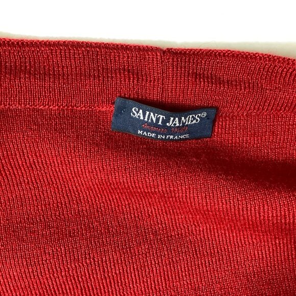 Saint James Red Wool Embossed Metal Buttons Long Sleeve Cardigan Sweater 10 - Picture 7 of 10